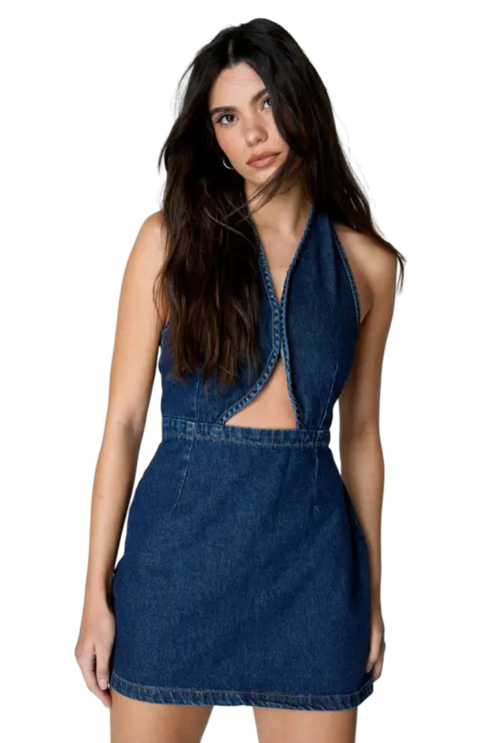 Denim Halterneck Mini Dress