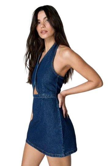 Denim Halterneck Mini Dress