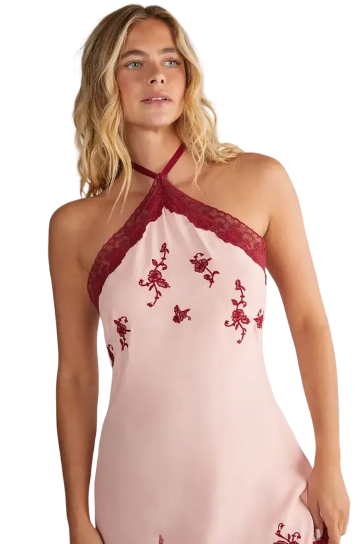 Floral Embroidered Halterneck Maxi Dress