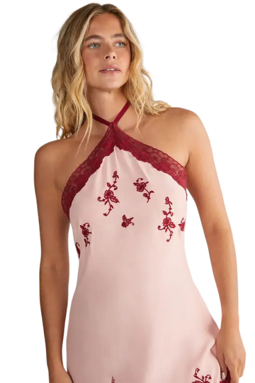 Floral Embroidered Halterneck Maxi Dress