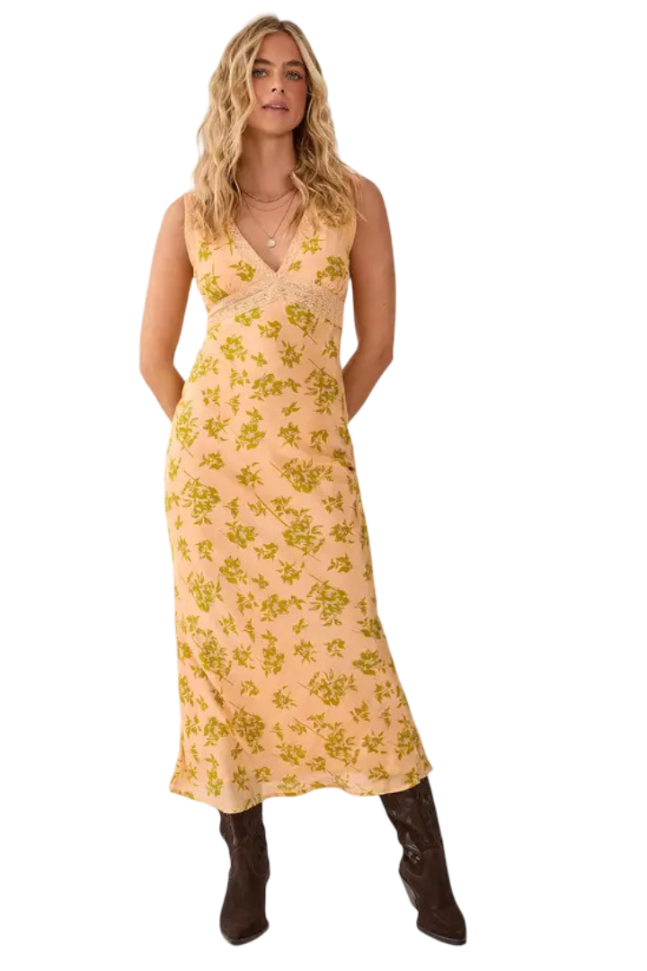 Plunge Lace-Insert Maxi Dress